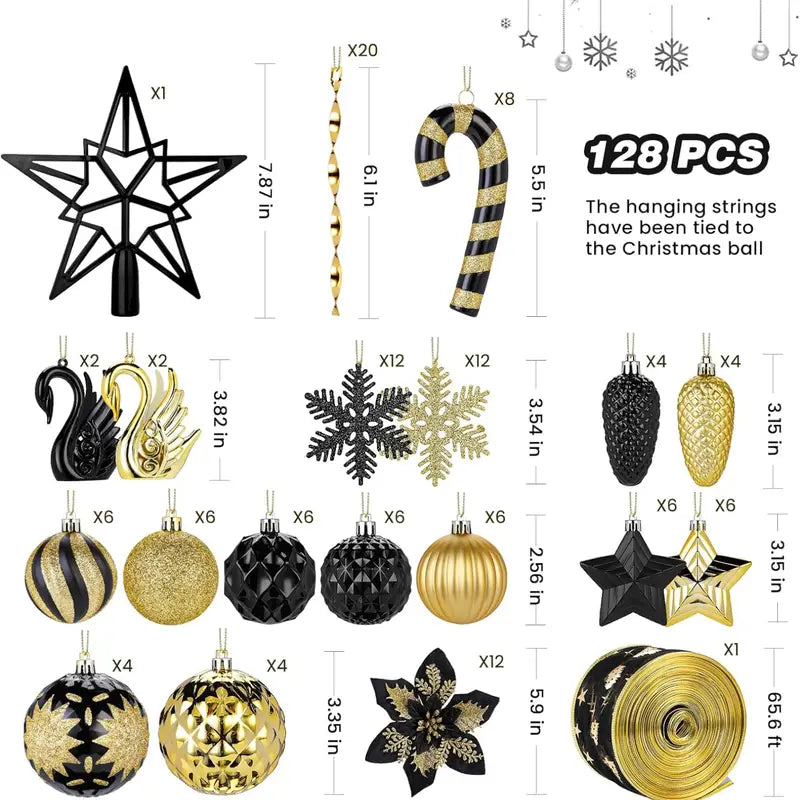 128 Piece Christmas Ornaments Set Decor for Christmas Tree Decoration