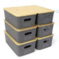 Stackable Storage Bins with Bamboo Lids Modern Plastic Organizer Boxes for Home Storage