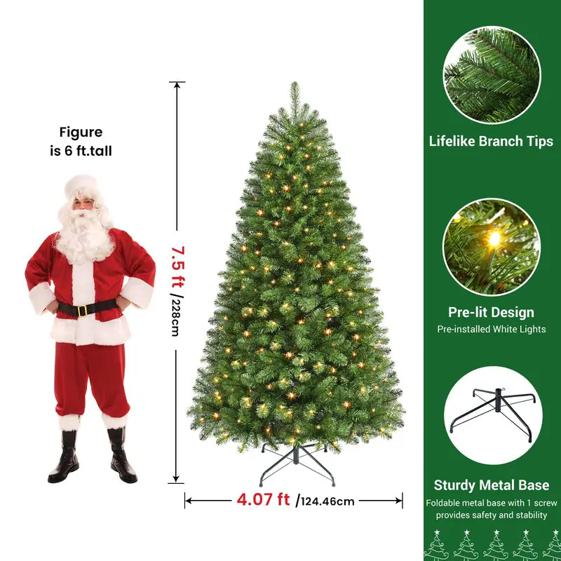 Pre Lit Christmas Tree LED Lights Easy Assembly Indoor Christmas Décor