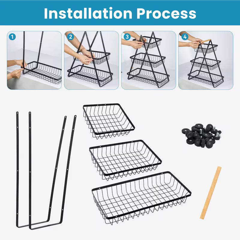 3 Tier Detachable Fruit Vegetable Basket Organizer for Kitchen Home Office