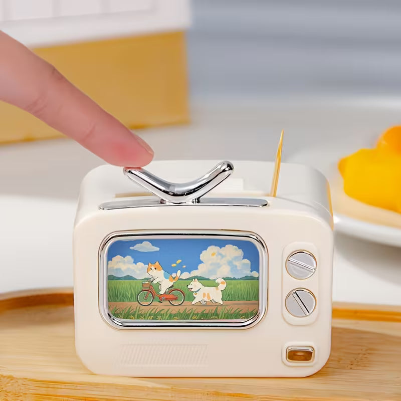 Retro TV Toothpick Holder Automatic Pop Up Dispenser Plastic Toothpick Organizer for Dining