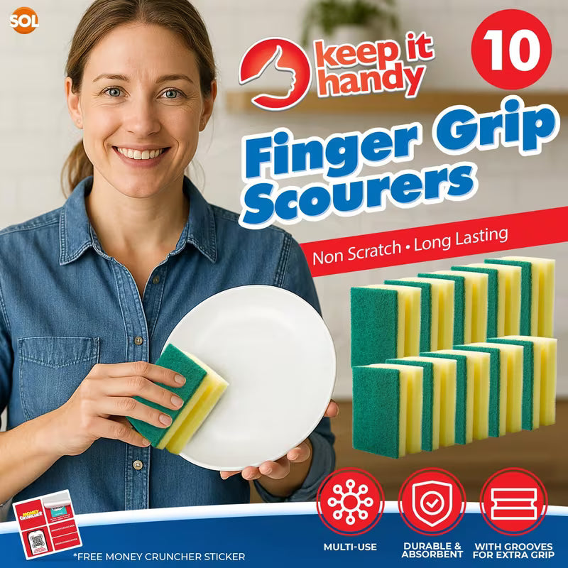 10 Pack Kitchen Sponges with Finger Grip Heavy Duty Non Scratch Dishwashing Sponges
