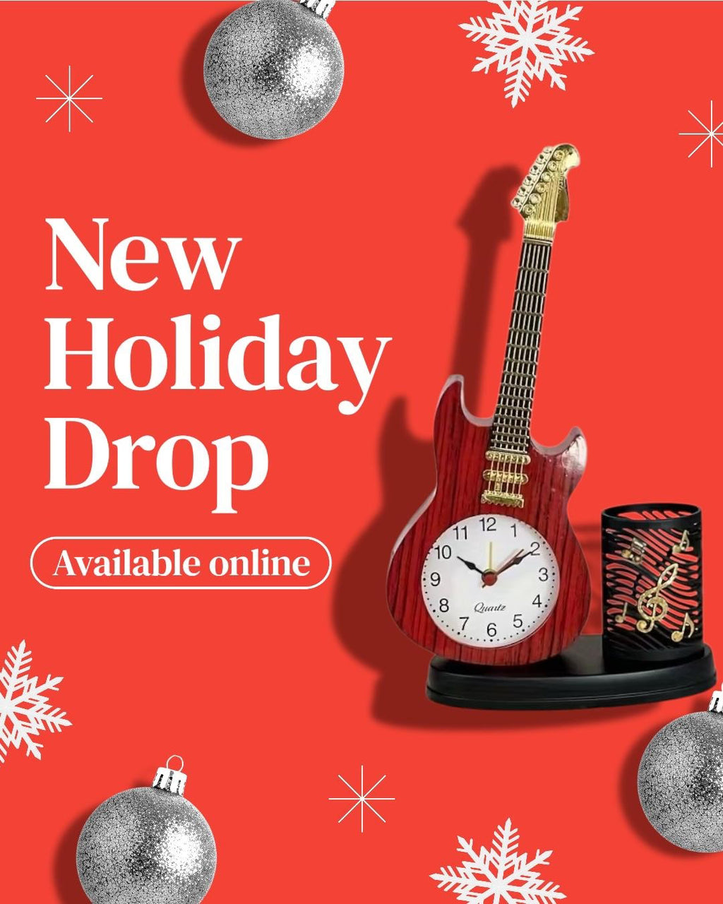 Violin Shaped Alarm Clock with Pen Holder Unique Home and Bedroom Clock Decor