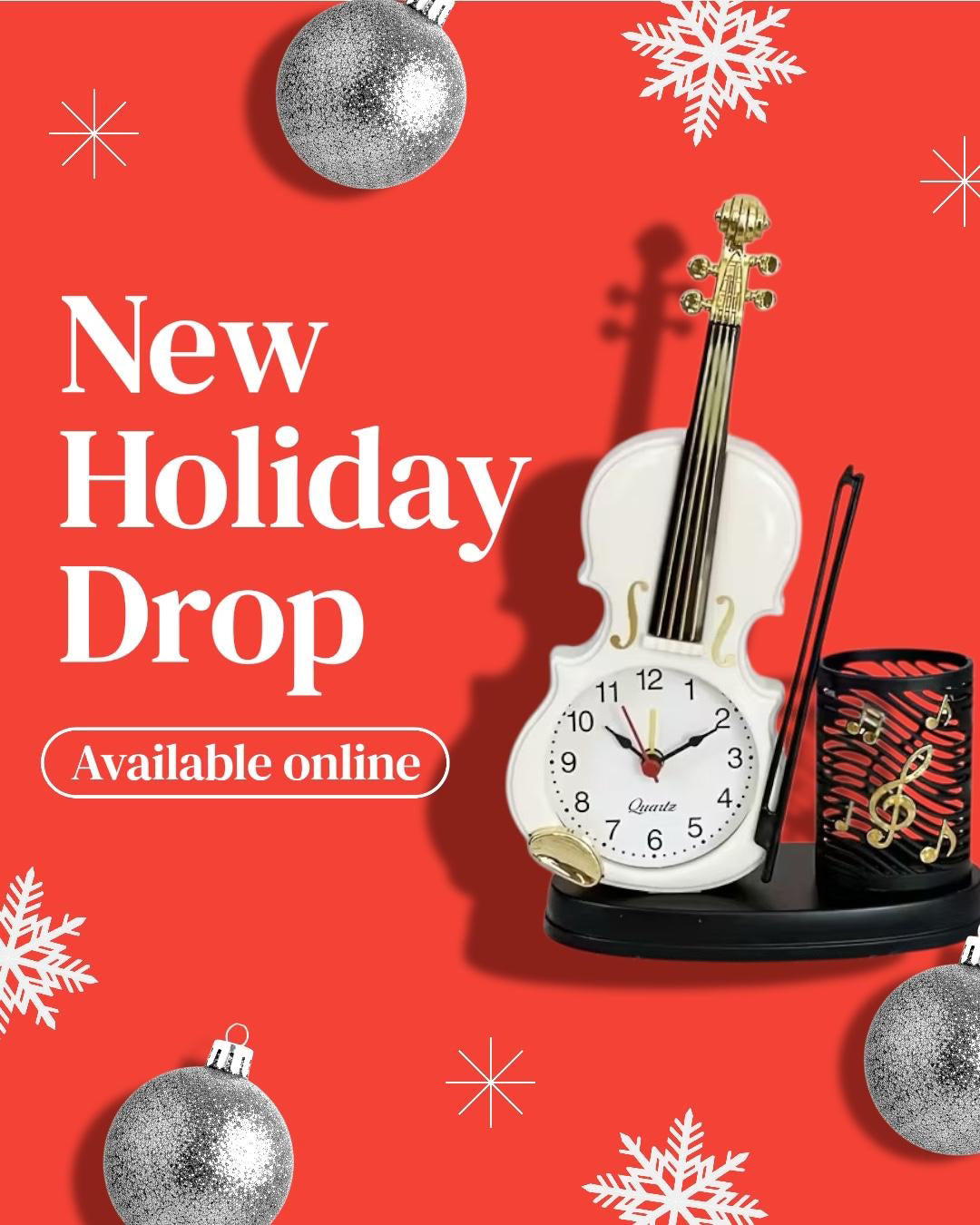 Violin Shaped Alarm Clock with Pen Holder Unique Home and Bedroom Clock Decor