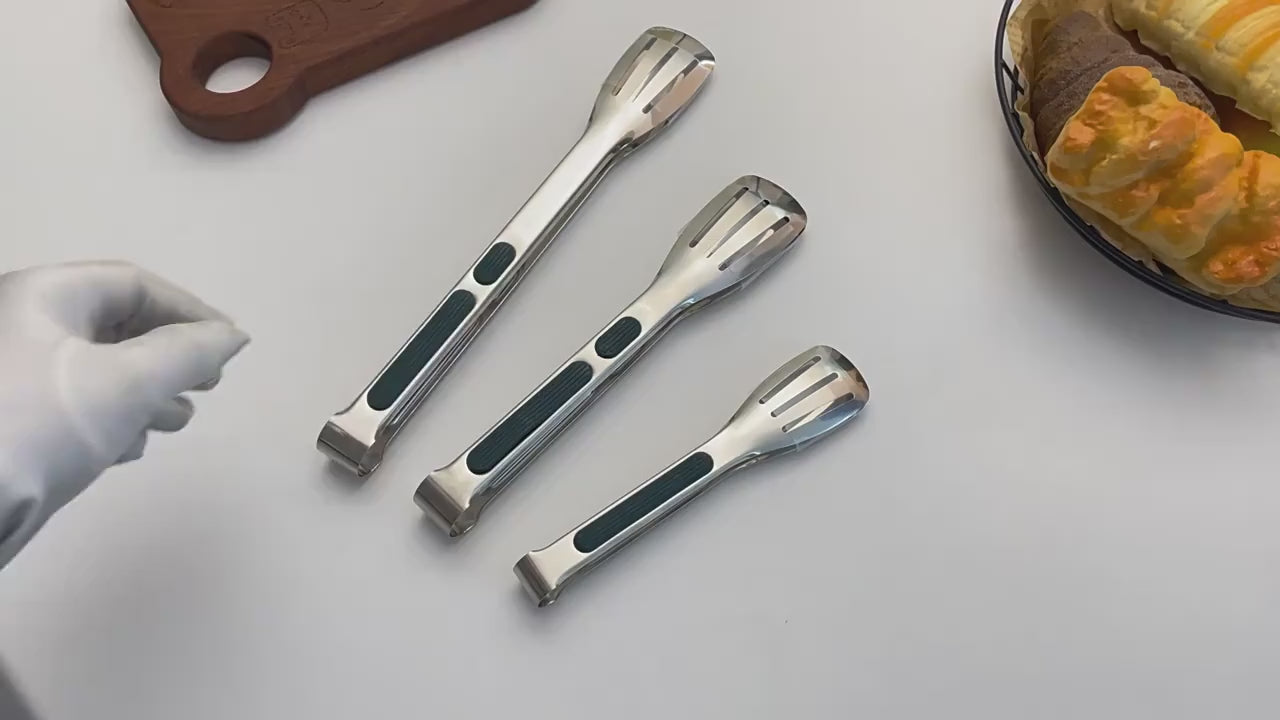 3PCS Stainless Steel Food Tongs with Silicone Handles | Heat Resistant BBQ & Buffet Clips