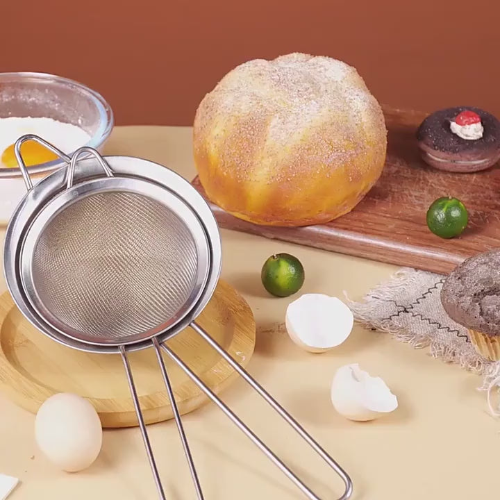 2 Piece Stainless Steel Fine Mesh Strainer with Handle Tea Juice Flour Kitchen Sifting Filter