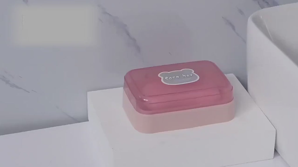 Cute Bear Flip Top Soap Dish with Drainage Tray Creative Plastic Soap Holder