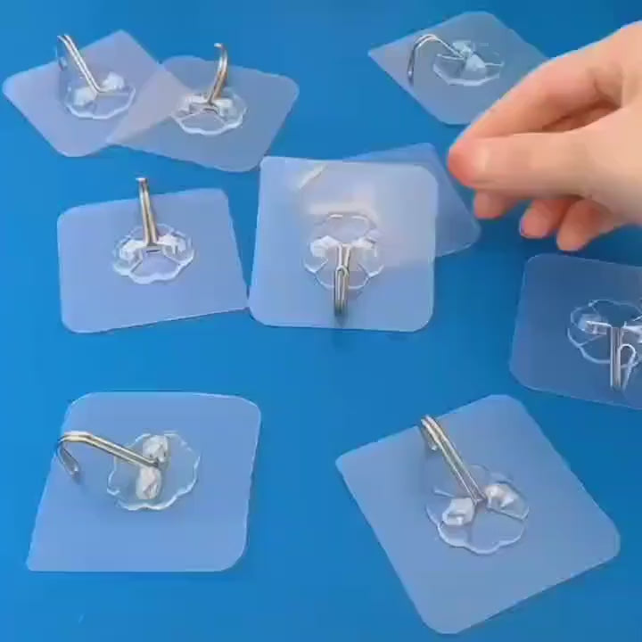 Transparent Adhesive Hooks Waterproof Durable Strong Wall Mount Utility Plastic Hooks for Home Office Kitchen