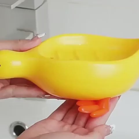 Duck Shaped Self Draining Soap Dish Plastic Bathroom Soap Holder with Waterfall Drain